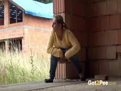 Blonde non-professional regular girl pissing in the fresh house